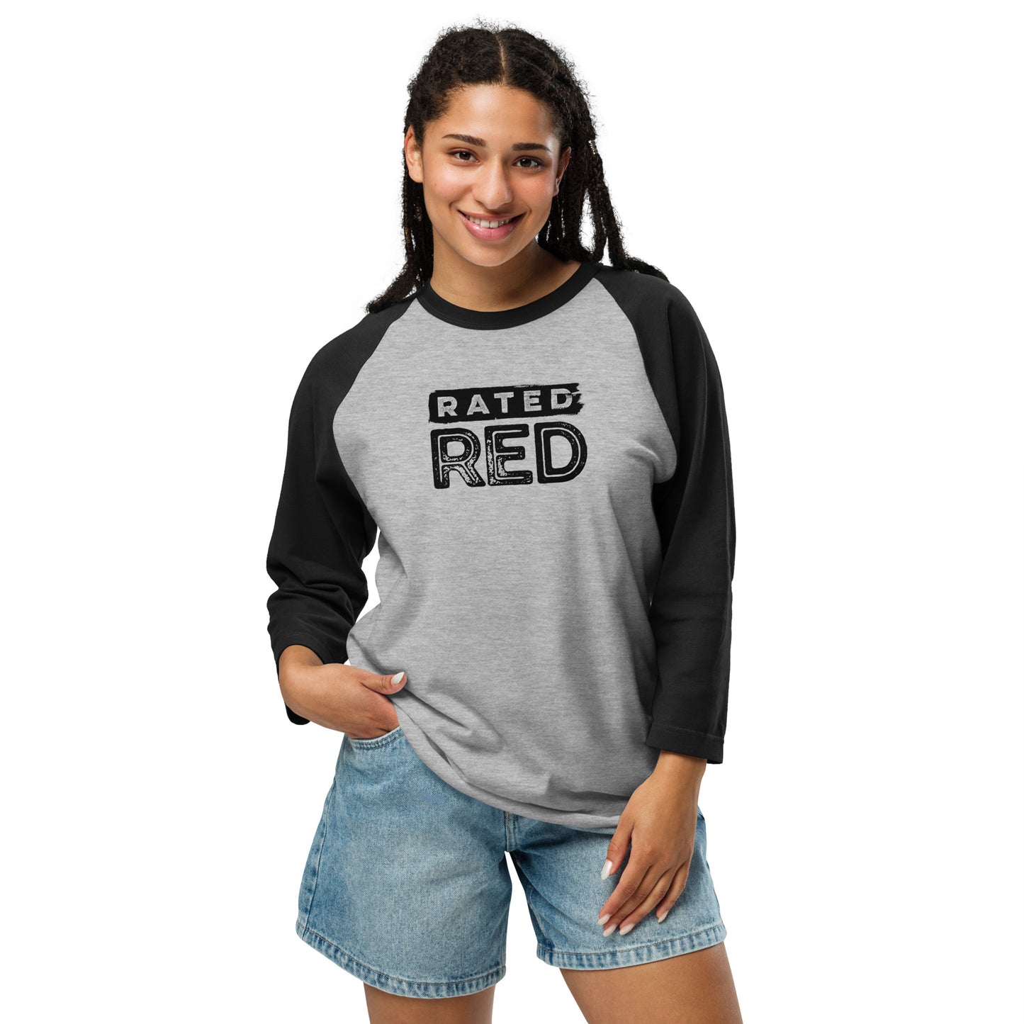 Rated Red Logo Black 3/4 Sleeve Tee