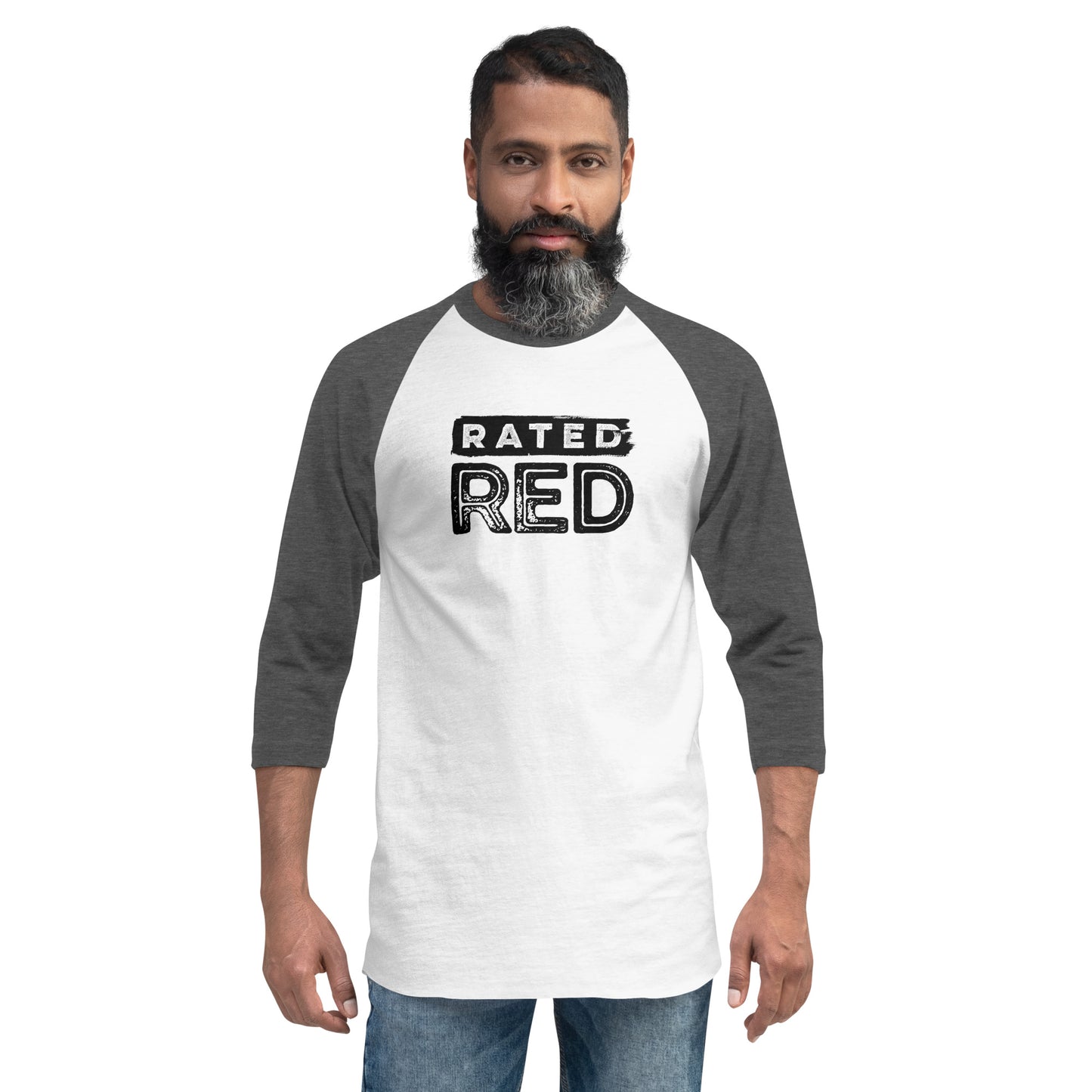 Rated Red Logo Black 3/4 Sleeve Tee