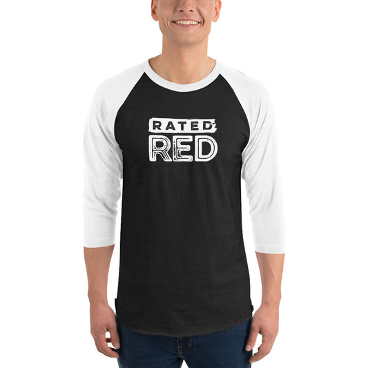 Rated Red Logo White 3/4 Sleeve Tee