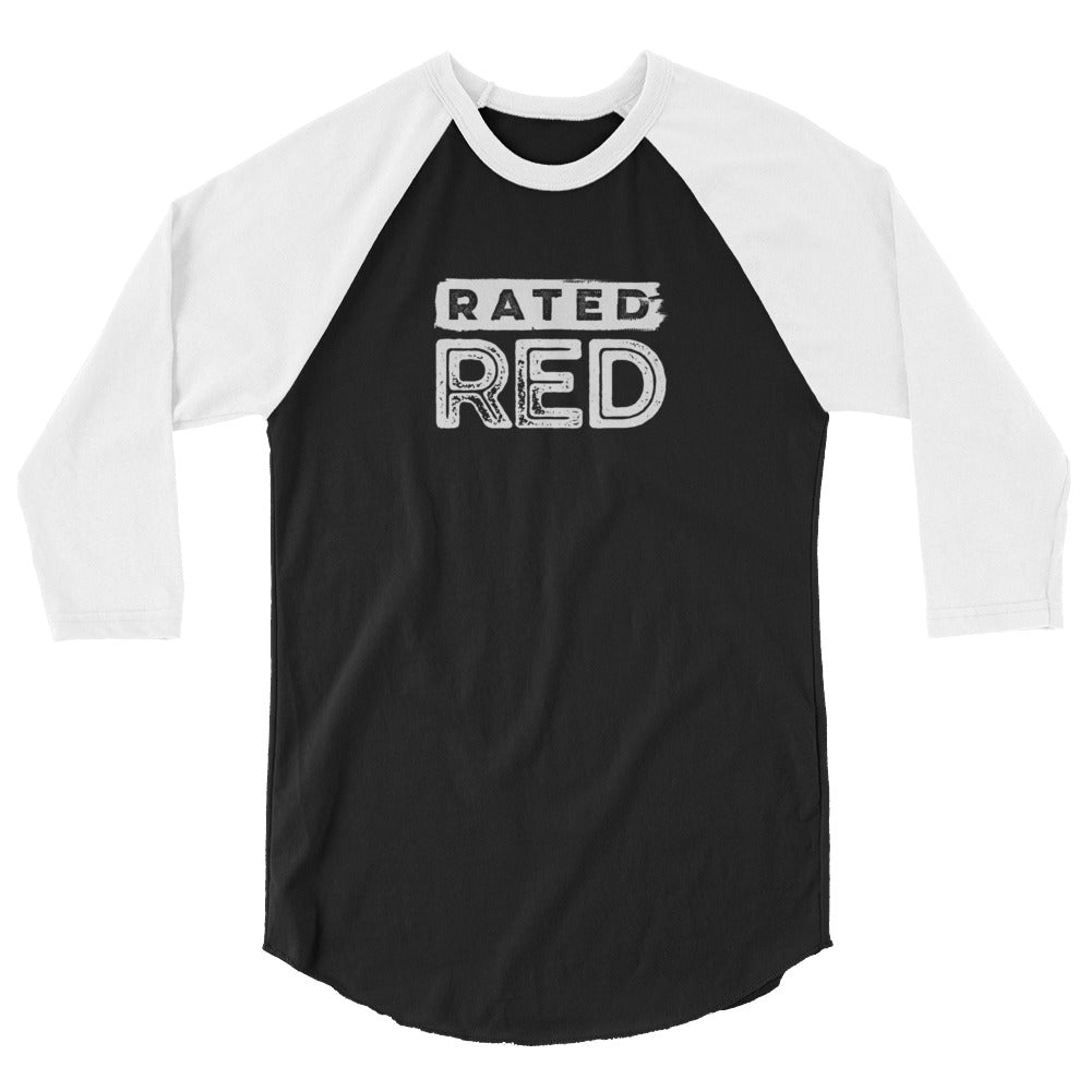 Rated Red Logo White 3/4 Sleeve Tee